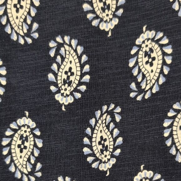 J.Jill Navy Elliptical Knit Paisley Print Flounced Hem Dress Short Sleeve Size L - Picture 11 of 11